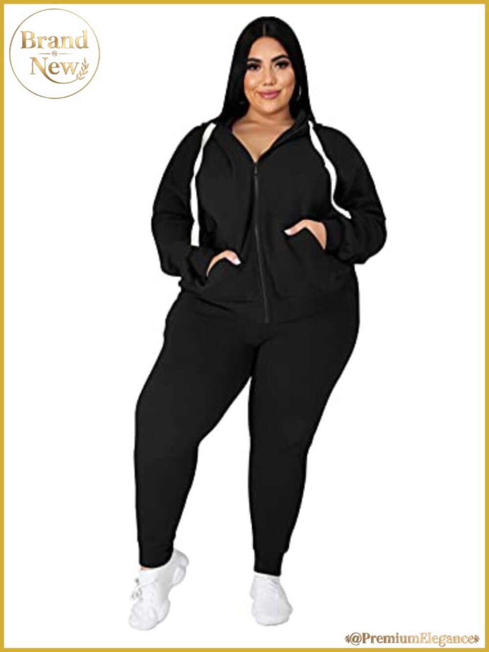 Women's Plus Size 2 Piece Sweatsuit Long Sleeve Zip Hoodie & Sweatpants Set